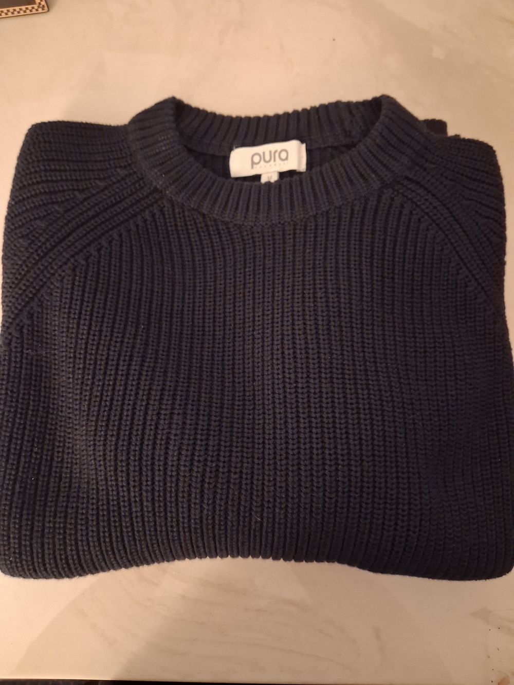 Pura Cashmere Womens Fishermans Crew Neck Sweater  Navy Sz M